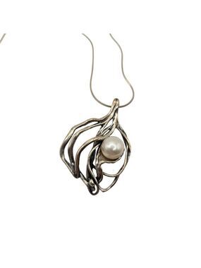 Vintage 925 Sterling Silver Pendant Necklace Freshwater Pearl Zuman Israel